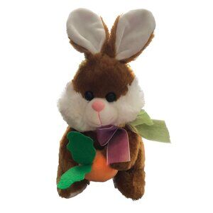 Hug & Luv Bunny Rabbit Plush Brown White Multicolor Ribbon Bow Stuffed 11"